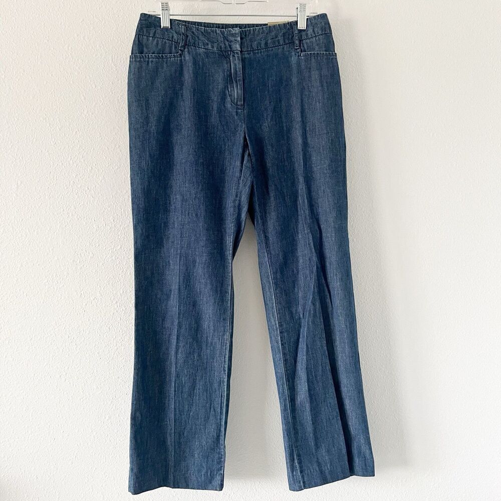 Chicos Chambray Pants Womens 0/4 Short Blue Denim Straight Leg Lightweight Jean